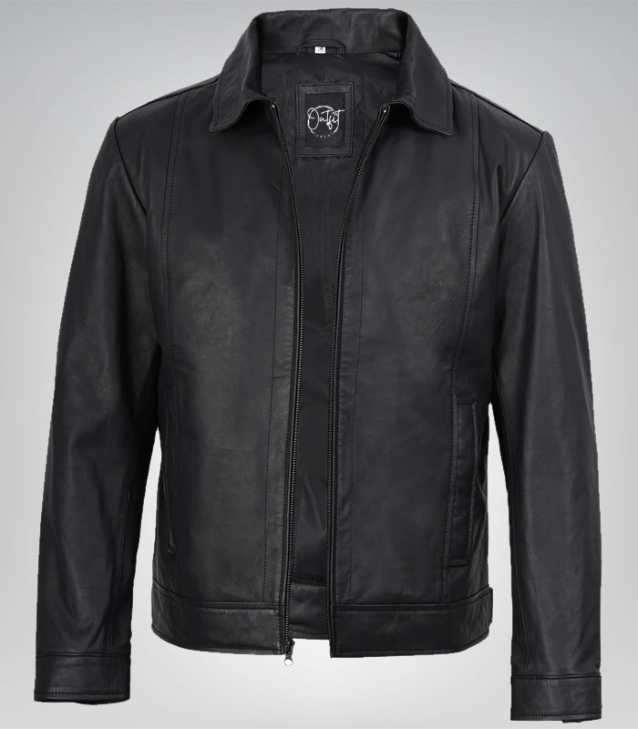 lim fit men’s matte black leather biker jacket – motorcycle design