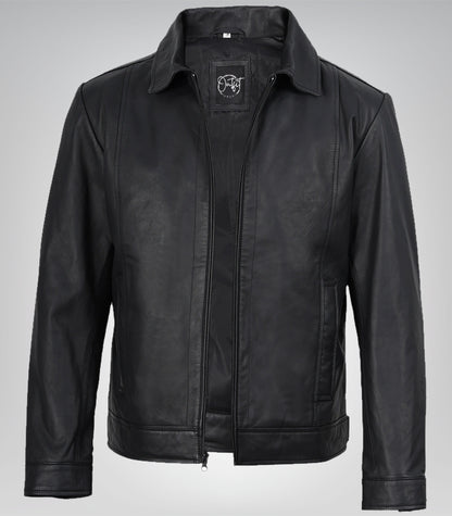 lim fit men’s matte black leather biker jacket – motorcycle design