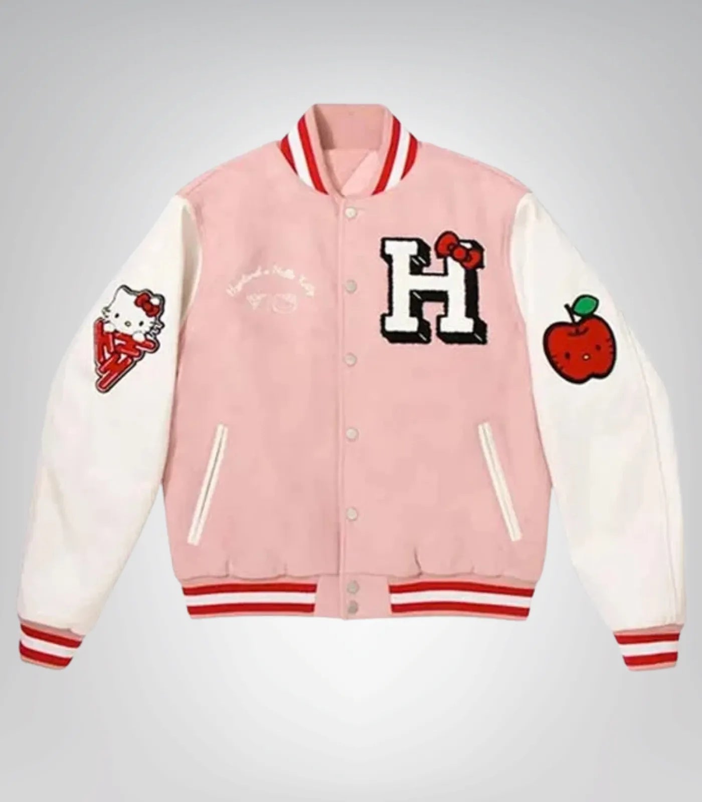 Hello Kitty Inspired Apples ‘H’ Varsity Jacket