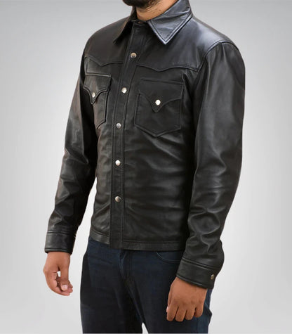 Ranchson black leather shirt – classic men’s leather top