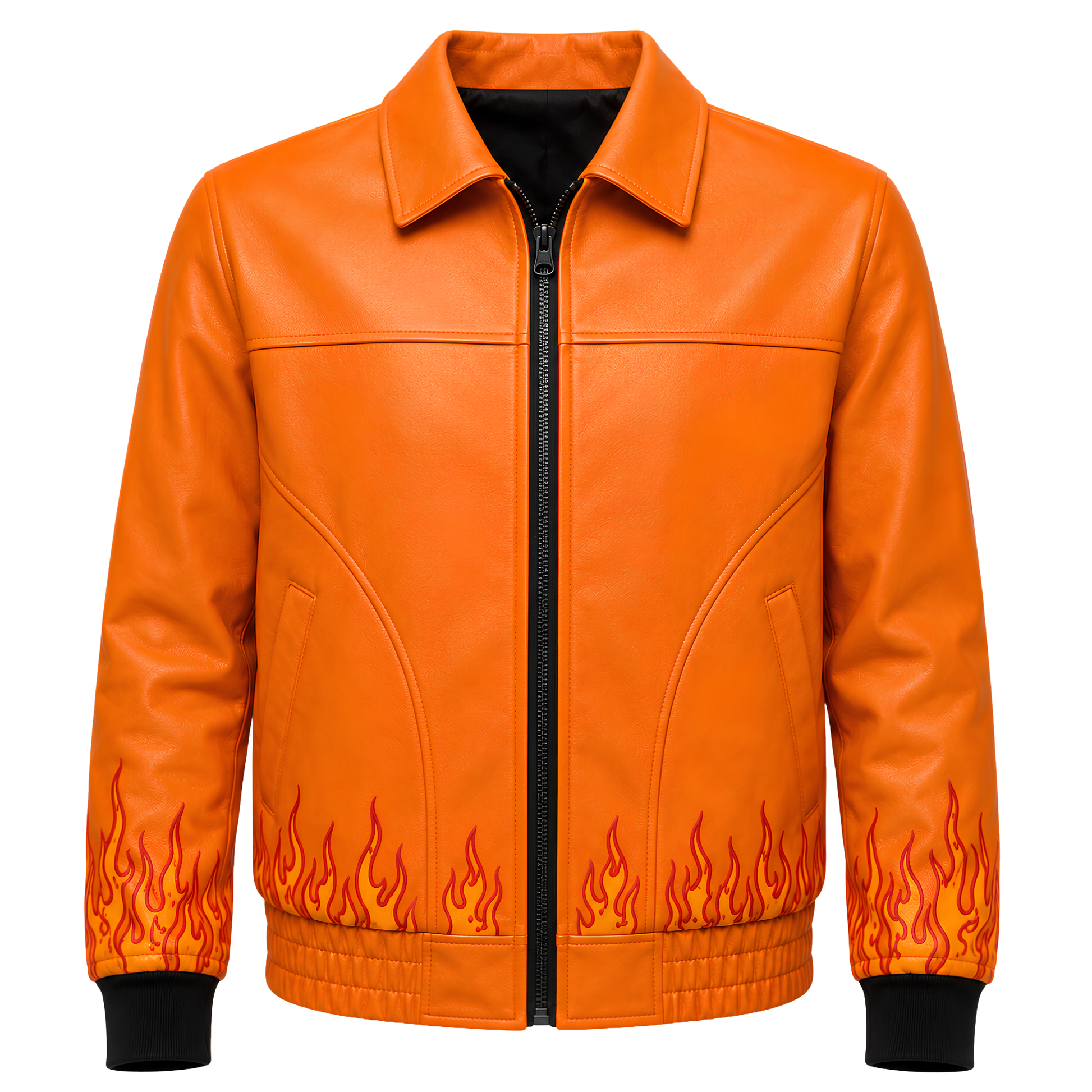 Sale Live On Spooky Skull and Flame Bomber Leather Jacket