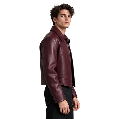 Sale Live on Boxy Fit Full-Zip Cropped Biker Leather Jacket