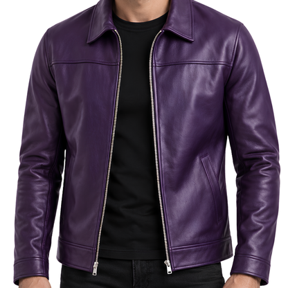 Sale Live on Men’s Aesthetic Purple Real Leather Jacket
