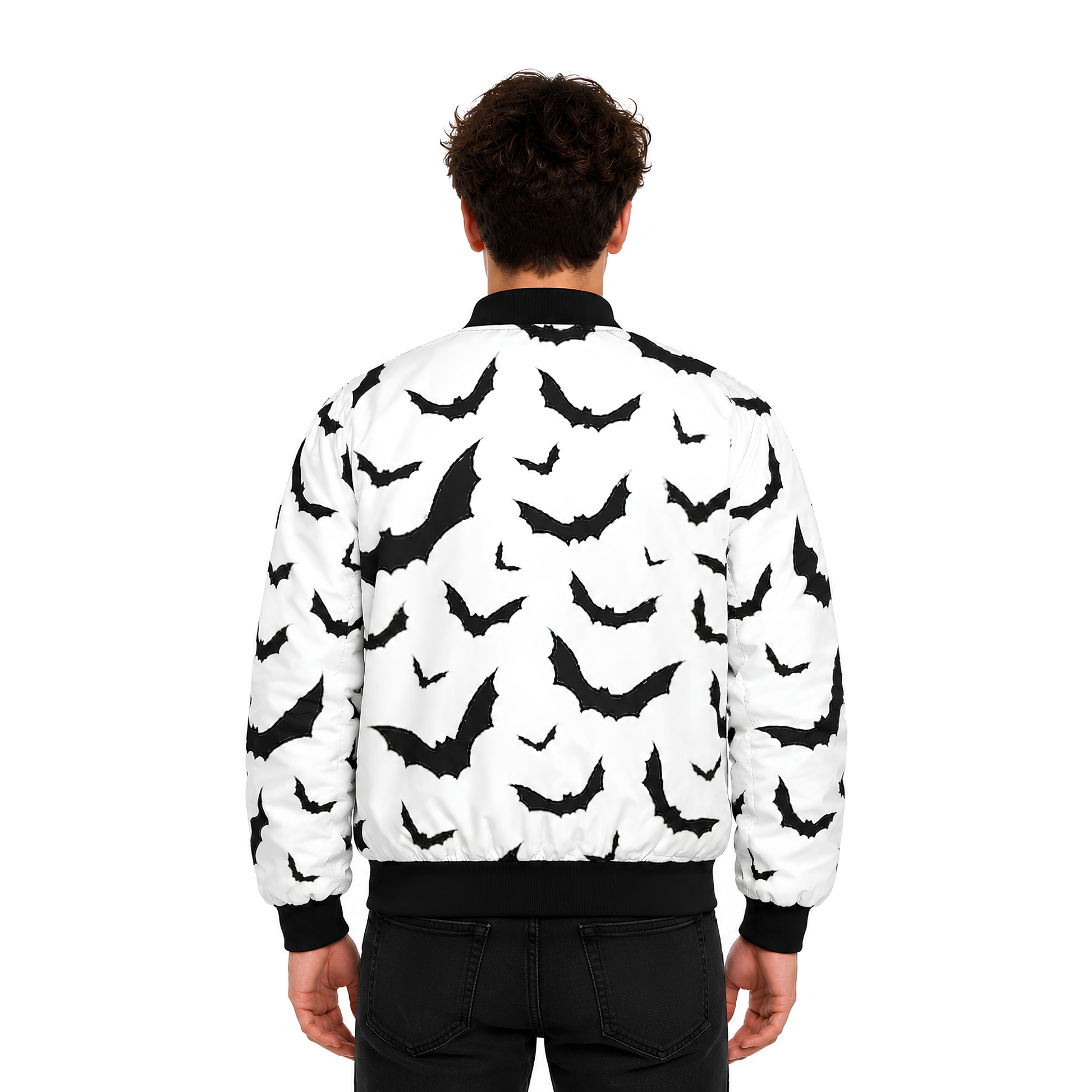 Shop The Black Bats Graphic White Bomber Jacket
