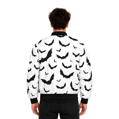 Shop The Black Bats Graphic White Bomber Jacket
