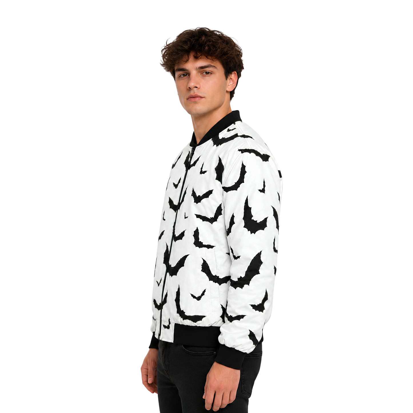 Shop The Black Bats Graphic White Bomber Jacket Today