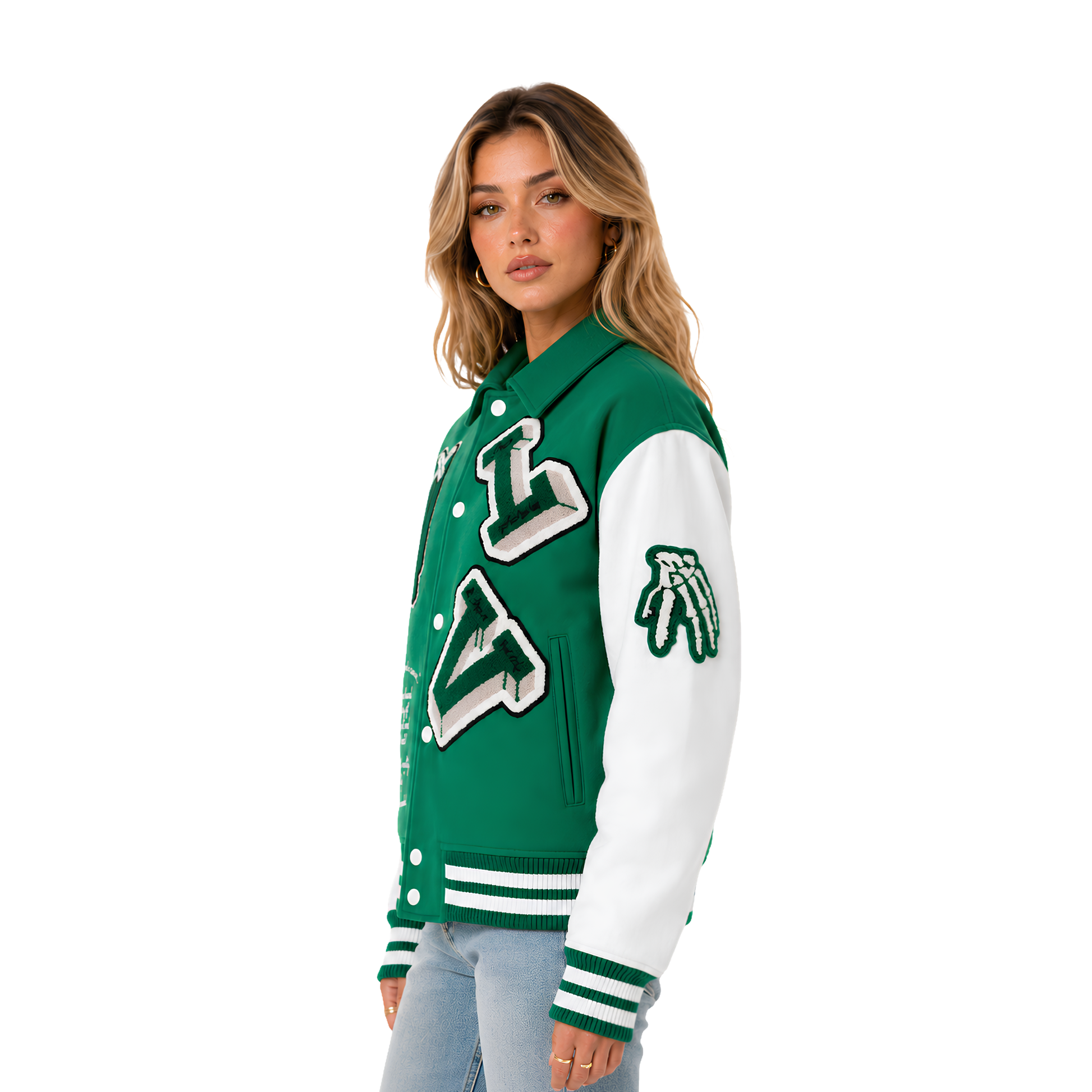 Shop The Green and White Skeleton Letterman Jacket Today