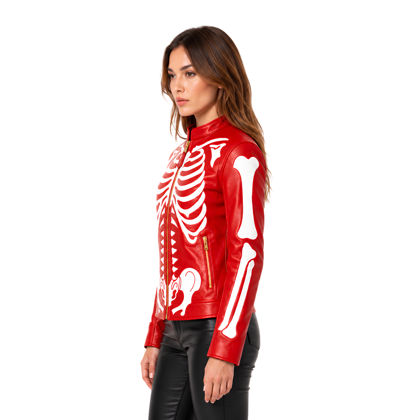 Shop The Red Skeleton Bone Biker Leather Jacket Today