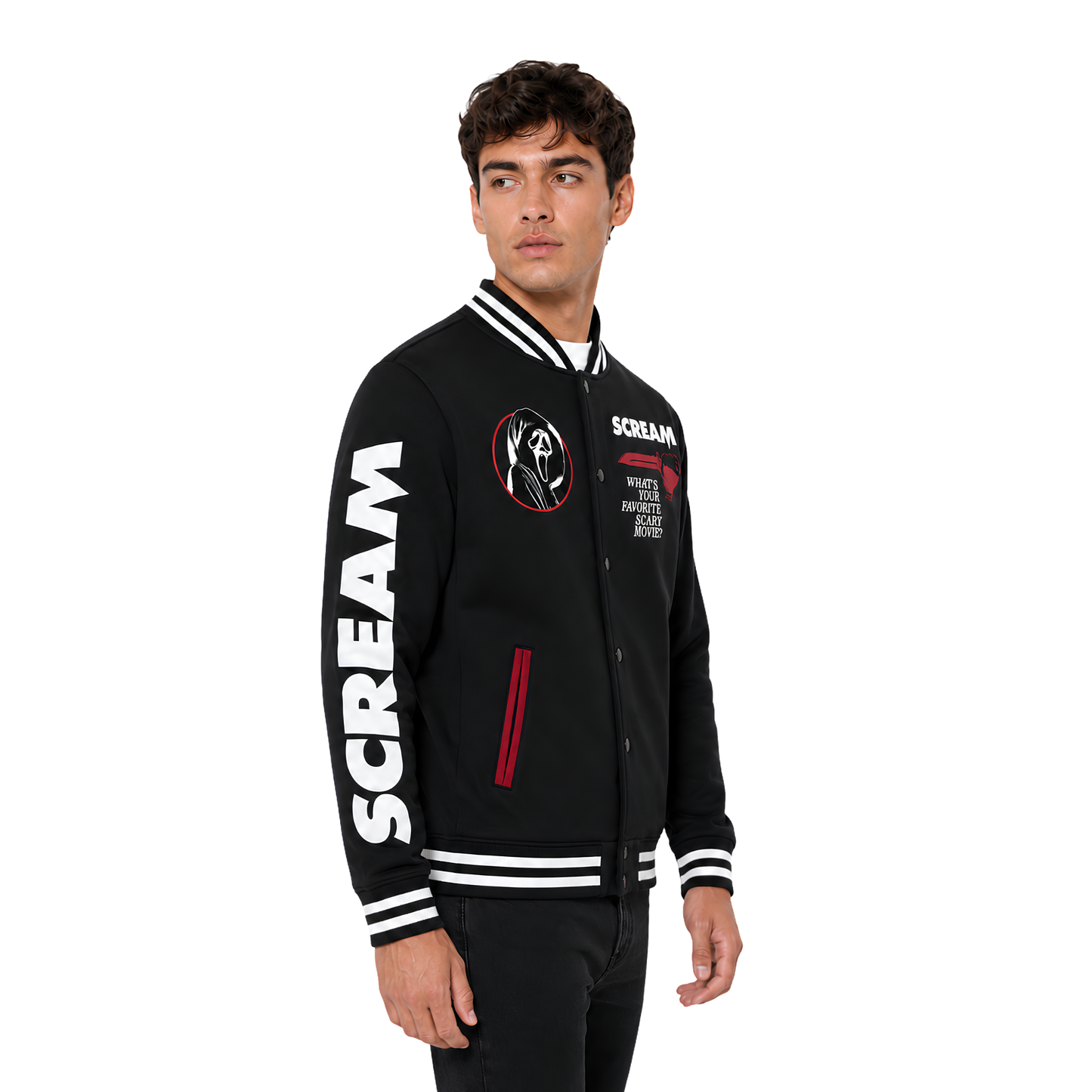 Shop The Scream X Ghost Face Graphic Varsity Jacket