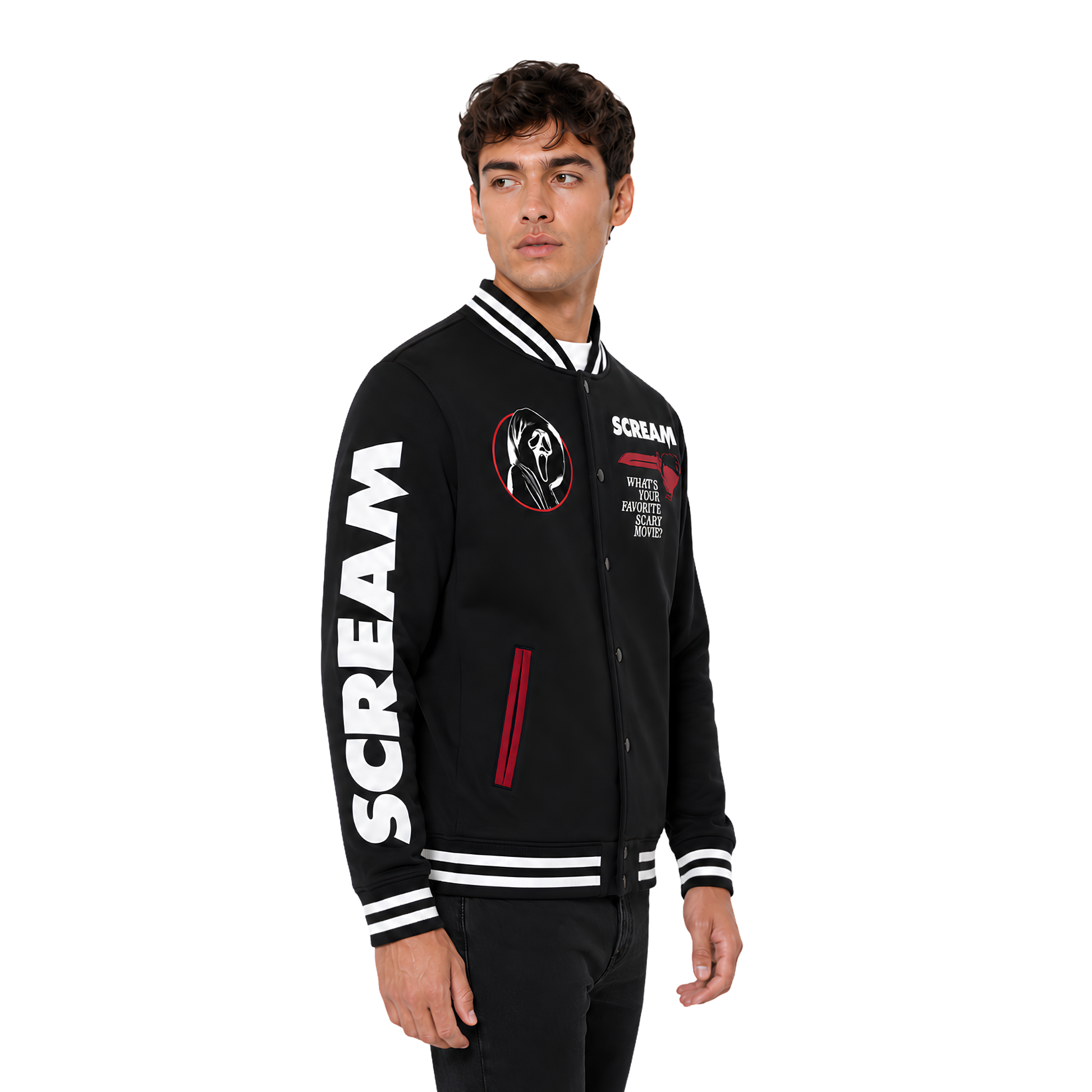 Shop The Scream X Ghost Face Graphic Varsity Jacket