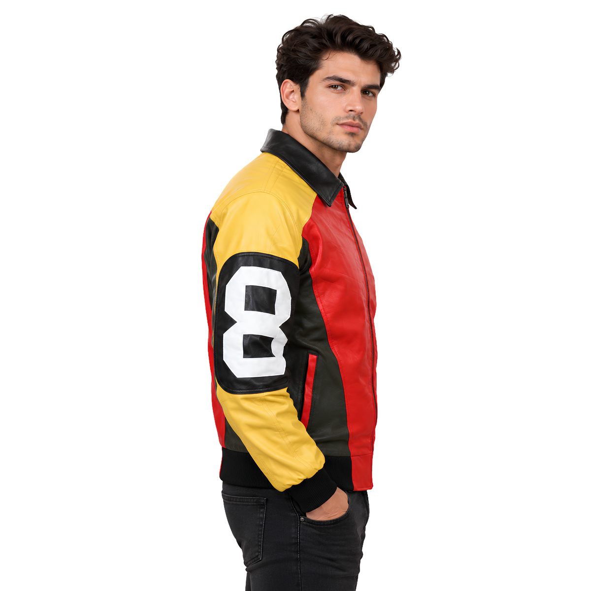 Shop The Seinfeld David Puddy 8 Ball Leather Bomber Jacket