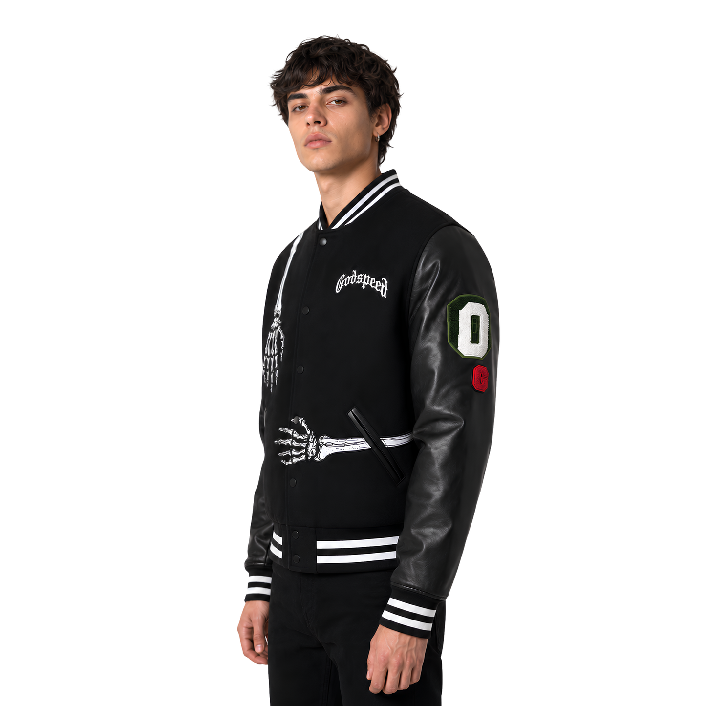 Shop The Spooky Godspeed Skeleton Varsity Jacket
