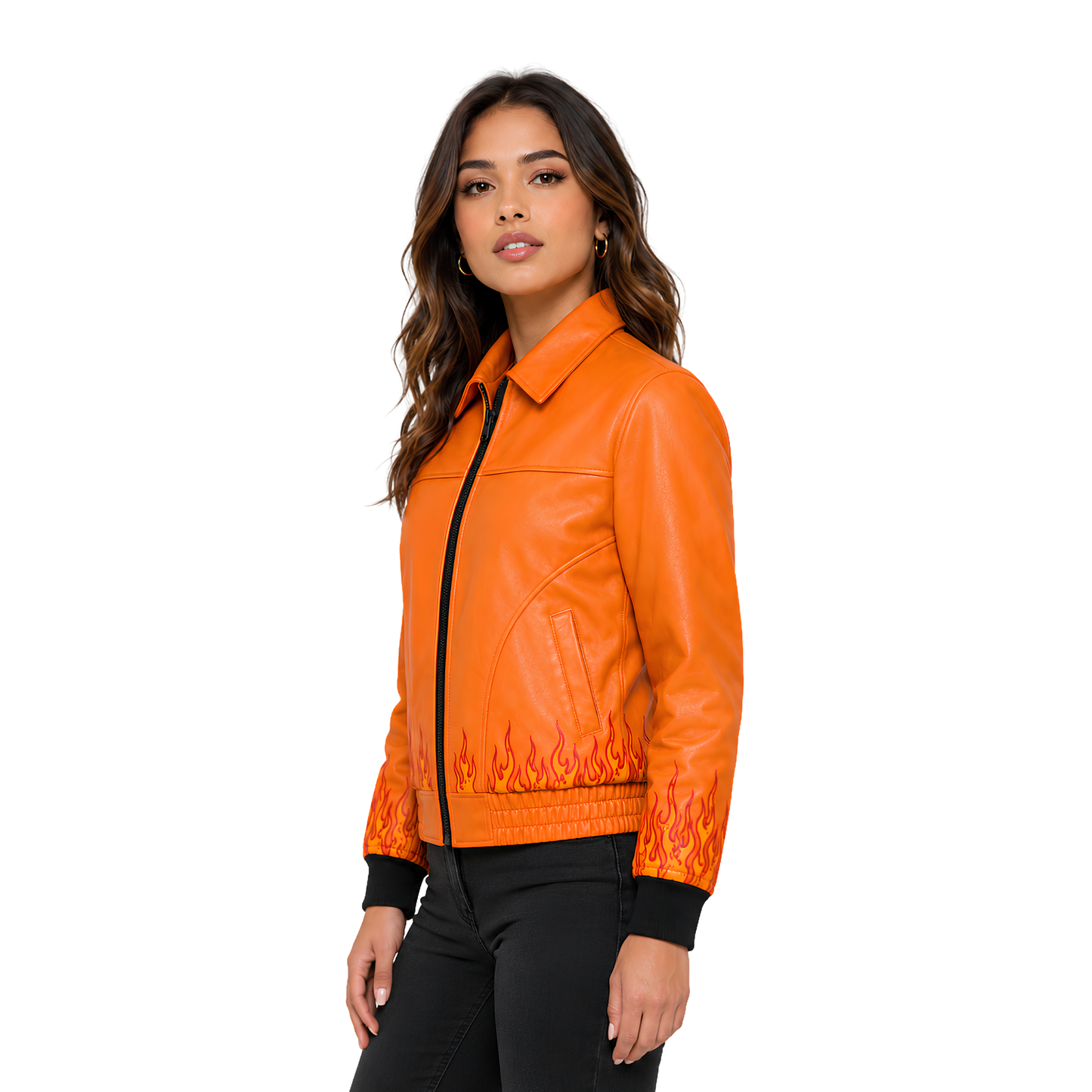 Shop The Spooky Skull and Flame Bomber Leather Jacket