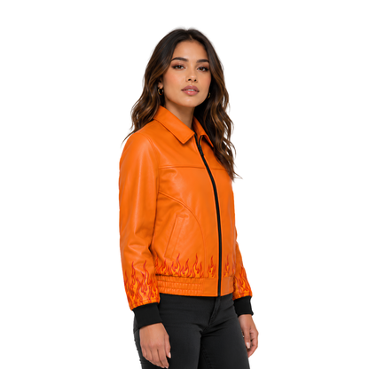 Shop The Spooky Skull and Flame Bomber Leather Jacket Today