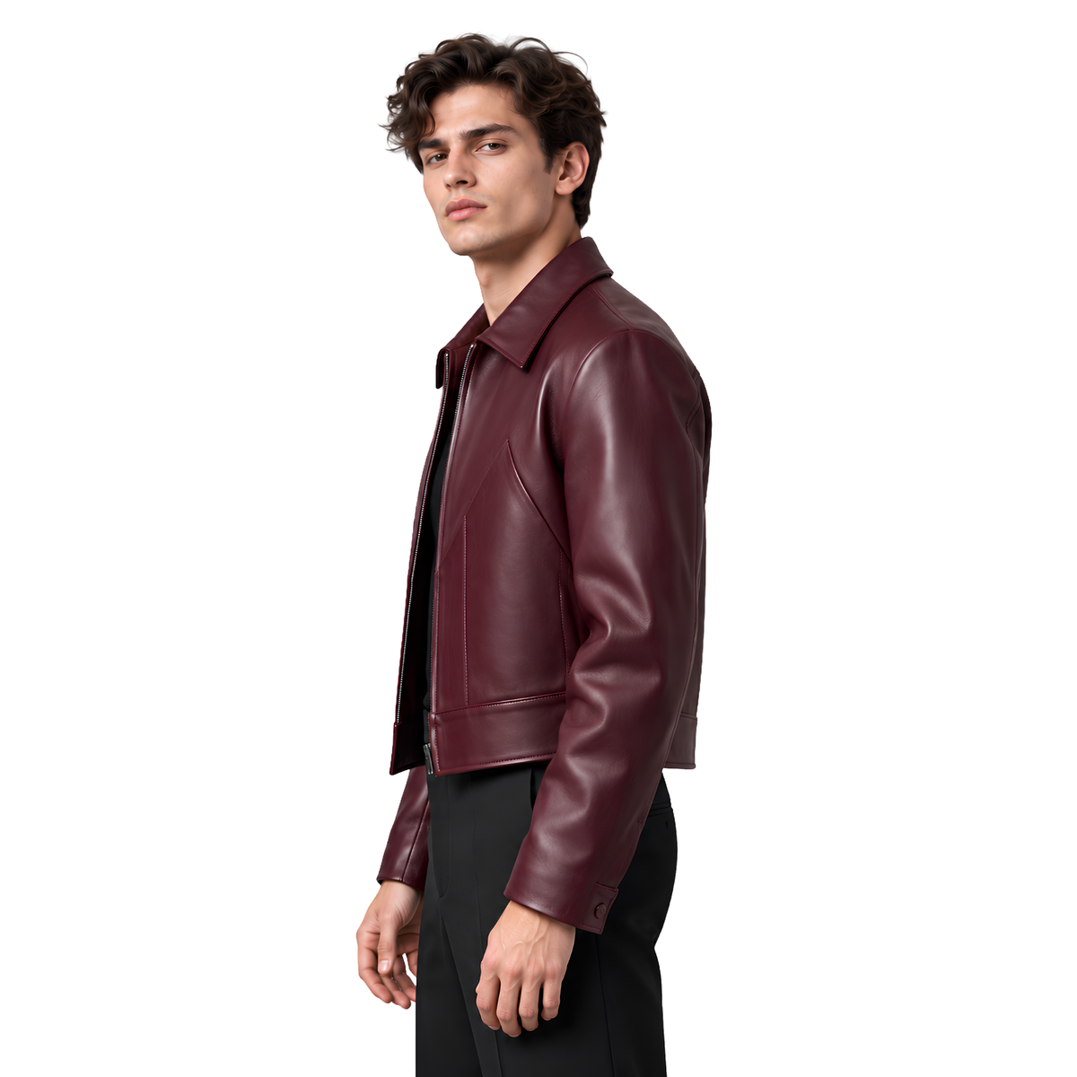 Shop the Boxy Fit Full-Zip Cropped Biker Leather Jacket Today