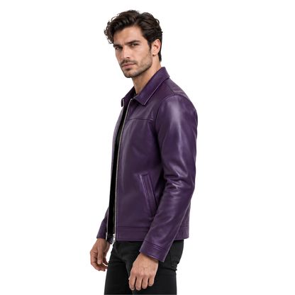 Shop the Men’s Aesthetic Purple Real Leather Jacket Today