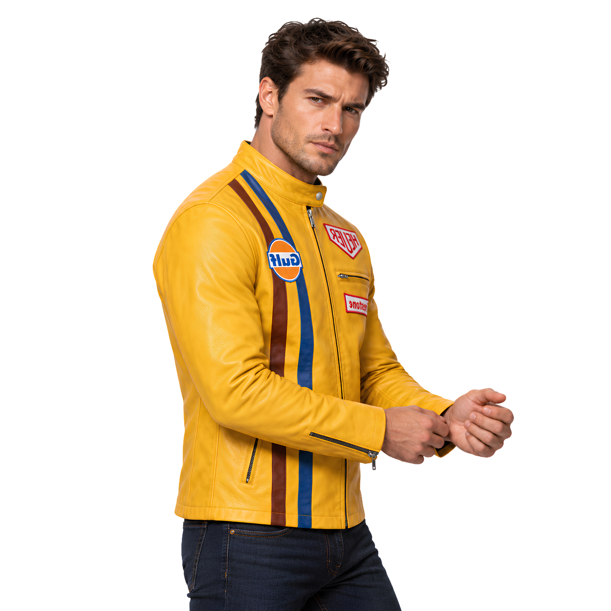 Shop the Steve McQueen Gulf 1971 Le Mans Biker Leather Jacket