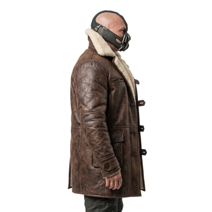 Shop the Tom Hardy The Dark Knight Rises Bane Shearling Leather Coat
