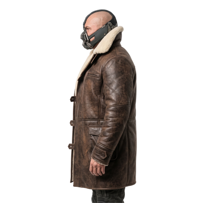 Shop the Tom Hardy The Dark Knight Rises Bane Shearling Leather Coat Today