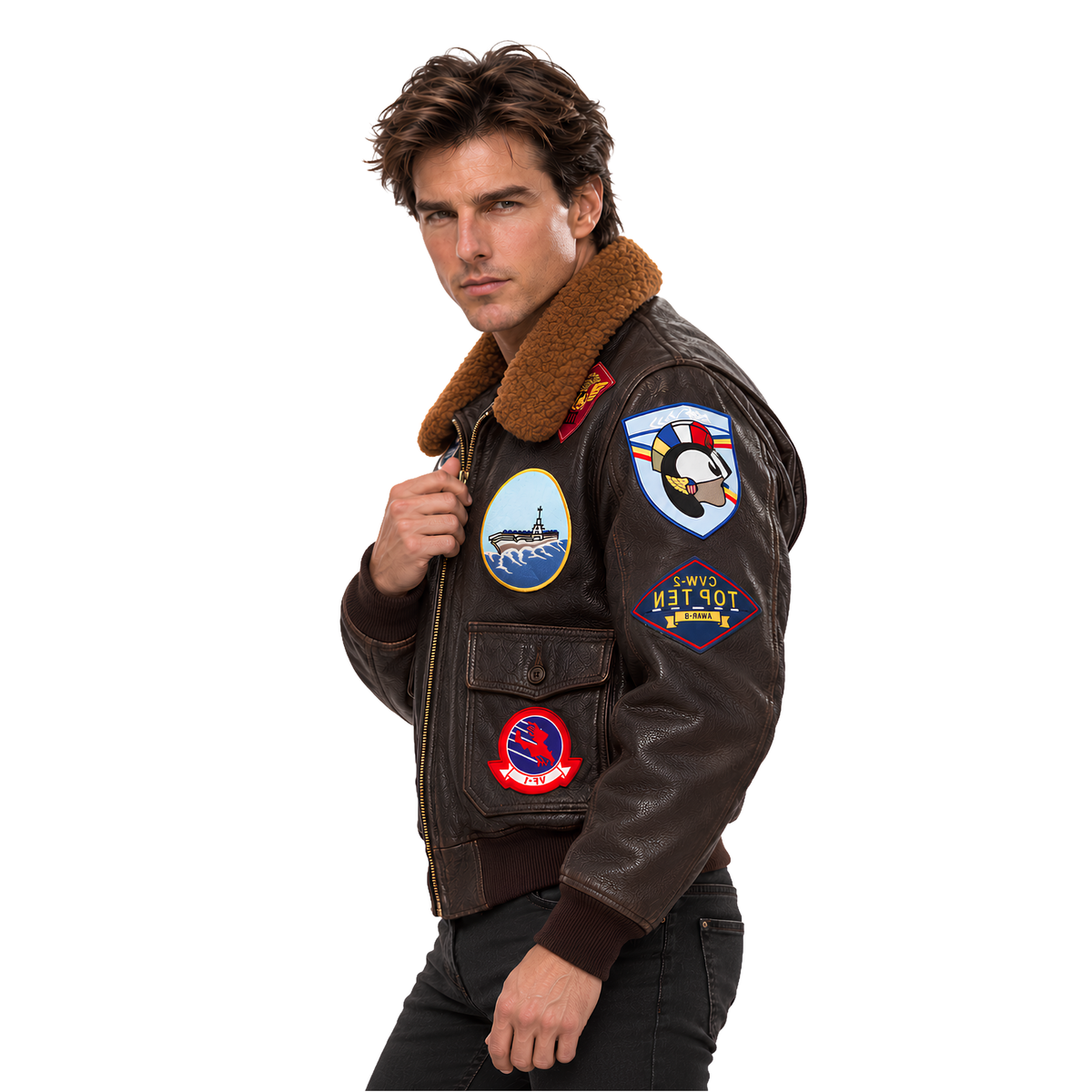 Shop the Top Gun Maverick Tom Cruise Brown Leather Flight Jacket