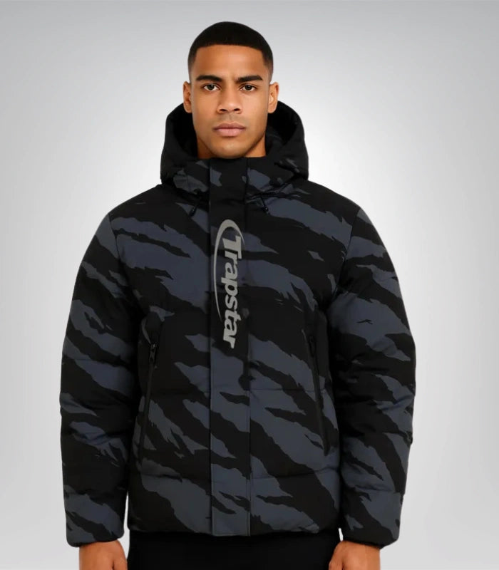 Trapstar Irongate puffer jacket – black and gray streetwear coat