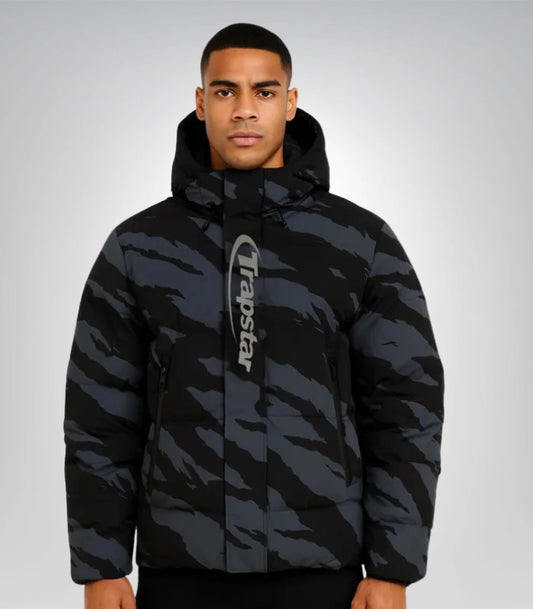 Trapstar Irongate puffer jacket – black and gray streetwear coat