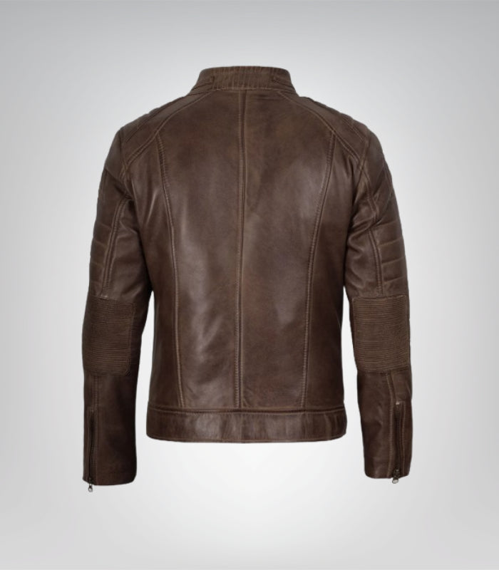 Distressed brown leather motorcycle jacket for men – vintage biker outerwear