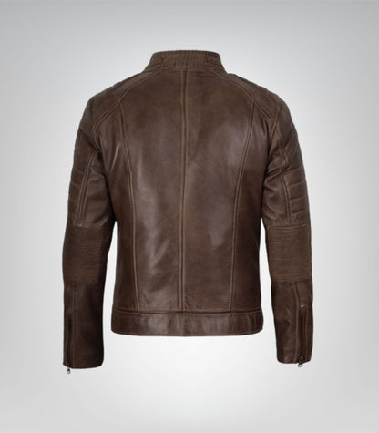 Distressed brown leather motorcycle jacket for men – vintage biker outerwear
