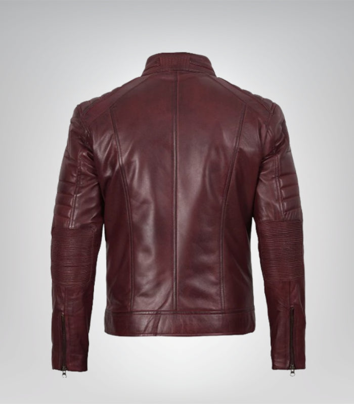Vintage-inspired cognac leather Harrington jacket for men – timeless style