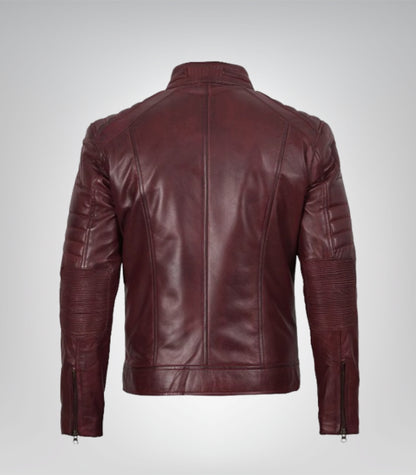 Vintage-inspired cognac leather Harrington jacket for men – timeless style