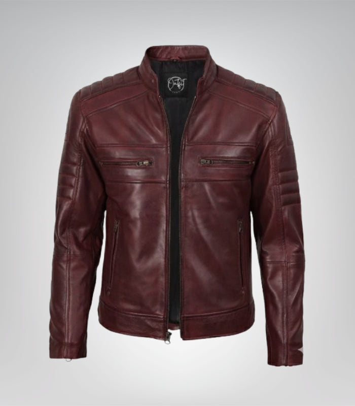 Men’s real leather Harrington jacket – classic cognac casual coat