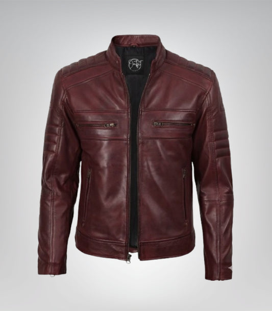 Men’s real leather Harrington jacket – classic cognac casual coat