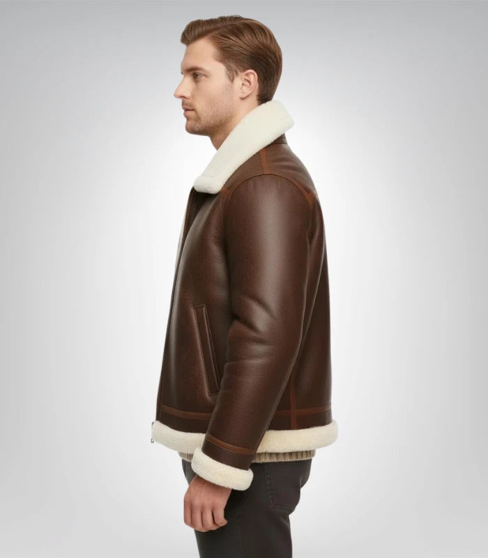 Alex Brown Sheepskin Shearling Aviator Leather Jacket