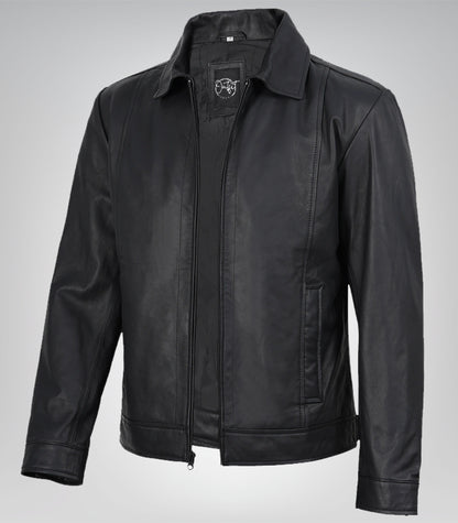 Matte black moto jacket for men – slim fit genuine leather style